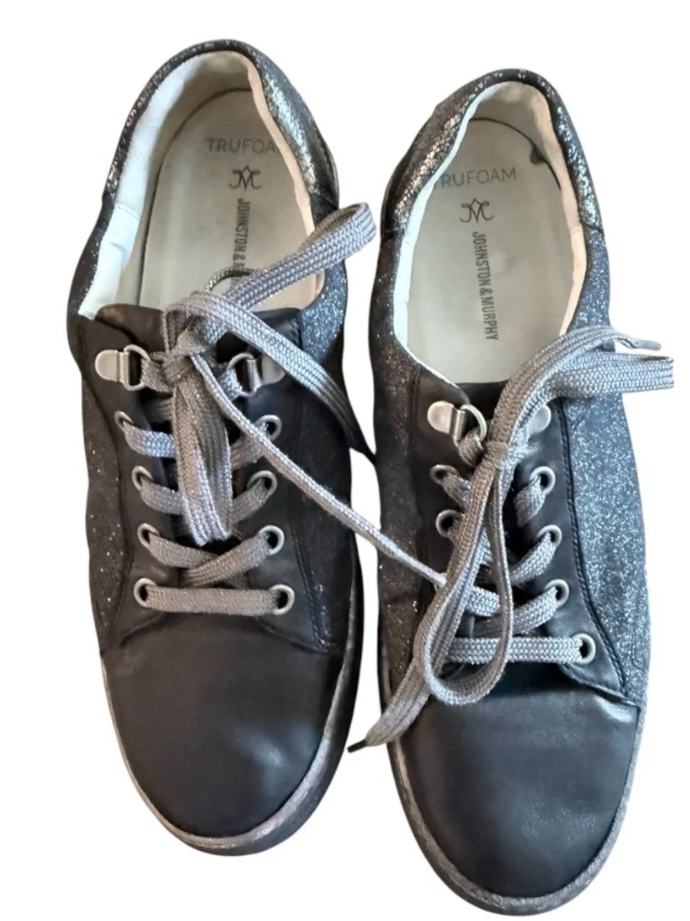 Johnston & Murphy Callie lace up dark sneakers pewter glitter fabric sneakers